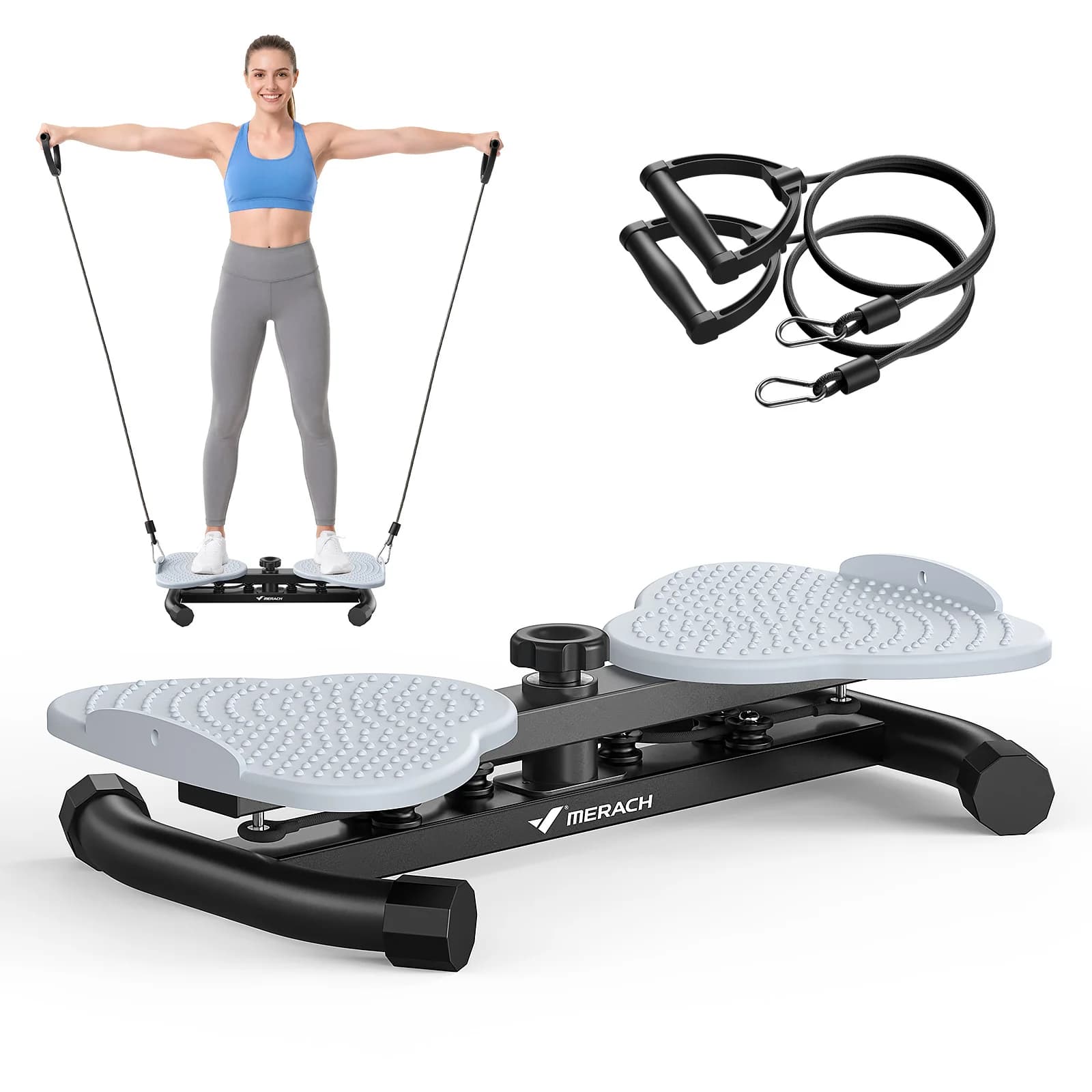 MERACH Waist Twister Board with Pull Cords Dual Pedal Ab Twister 300 lbs Capacity Silent Anti-Slip Core Exerciser with Foot Massage Slim Waist Love Handle Workout Equipment for Home Office for Women & Seniors
