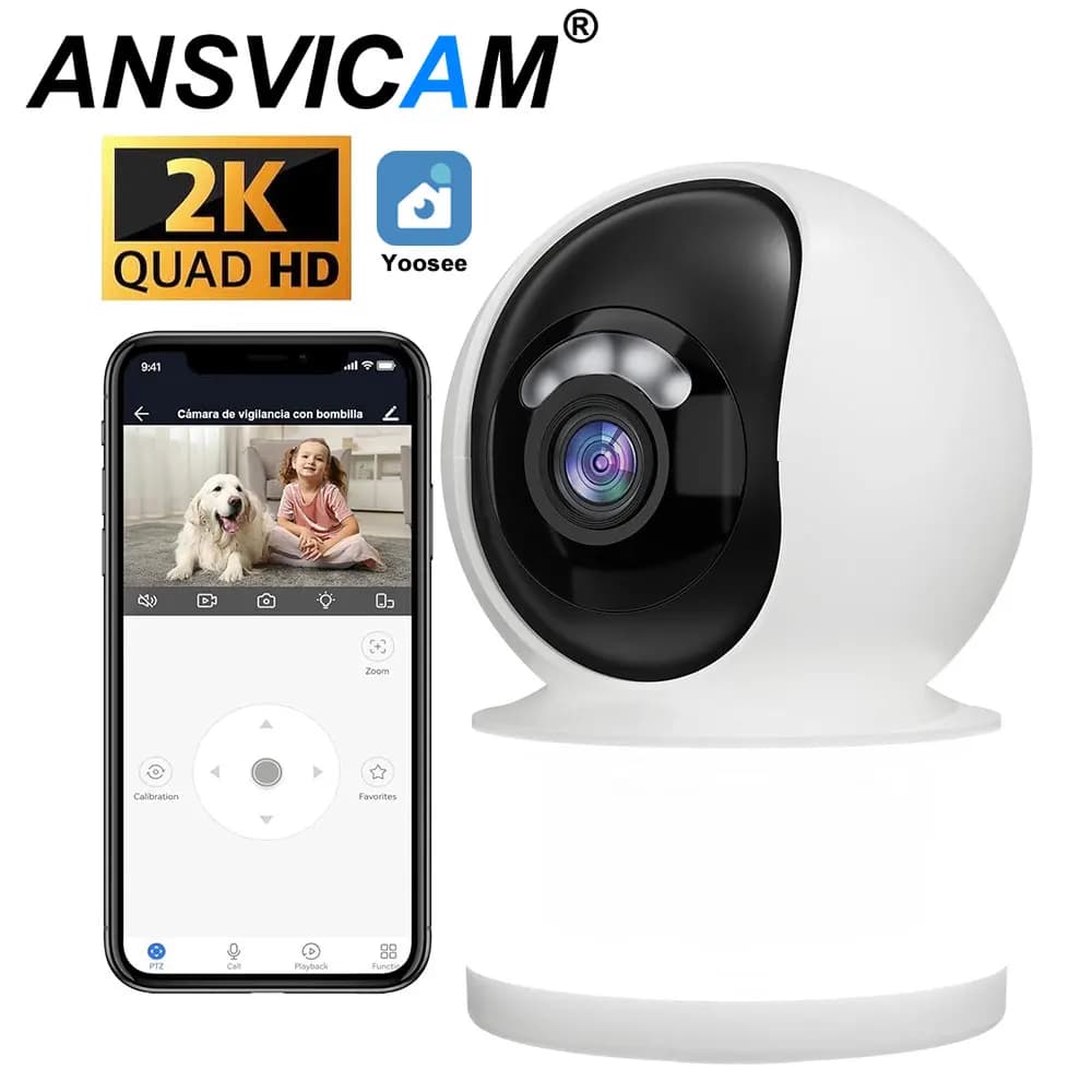 Telecamera PTZ WiFi 2K per Interni, Visione Notturna a Colori, Mini Telecamera per Bambini 360° ° Telecamera di Sorveglianza per Cani con Rotazione e Inclinazione Automatica