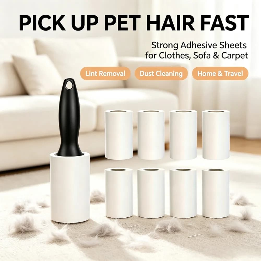 Sticky Lint Roller Set with Handle And Replacement Refills, Super Adhesive Pet Hair Remover, Portable Fur Cleaner for Clothes, S