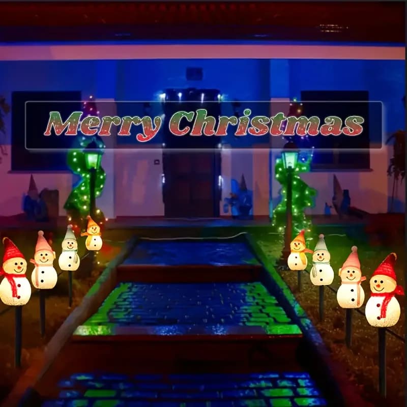 Un set di luci solari per pupazzo di neve in quattro pezzi, un pannello solare, decorazioni natalizie per il cortile esterno, luci decorative lampeggianti a LED,