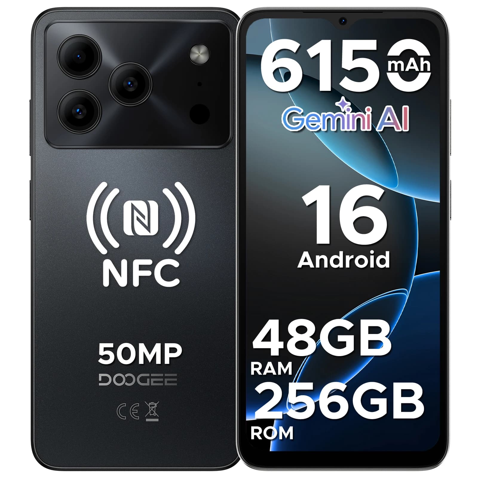 DOOGEE Note56 Plus Smartphone Android 16, Display HD+ da 6.56'' a 90Hz, 48GB+256GB, Batteria Grande da 6150mAh, UNISOC T7225, NFC