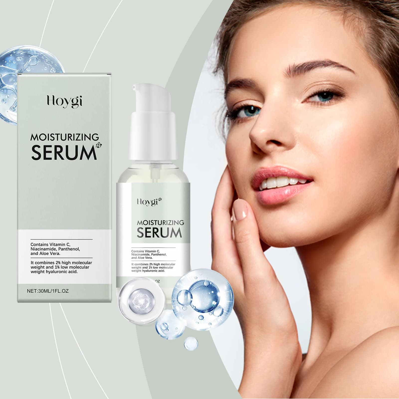 Hoygi 30ml Siero viso idratante Migliora l'opacità Dissolvenza Melanina Riparazione Ringiovanimento della pelle secca Idratante Illumina il viso Siero