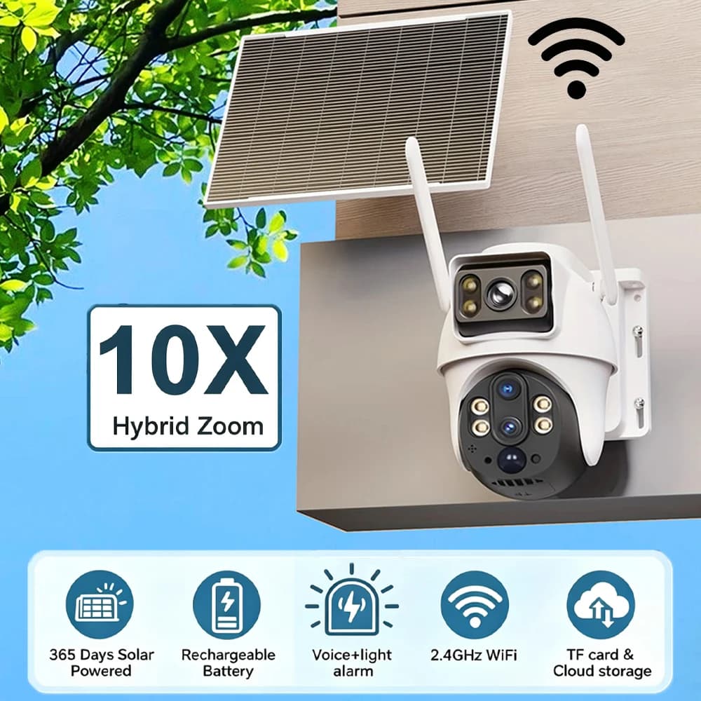 8MP Solar Wifi Outdoor Camera Dual Lens Wireless Home Surveillance Camera 8000mAh Battery PIR Human Detection Security Camera