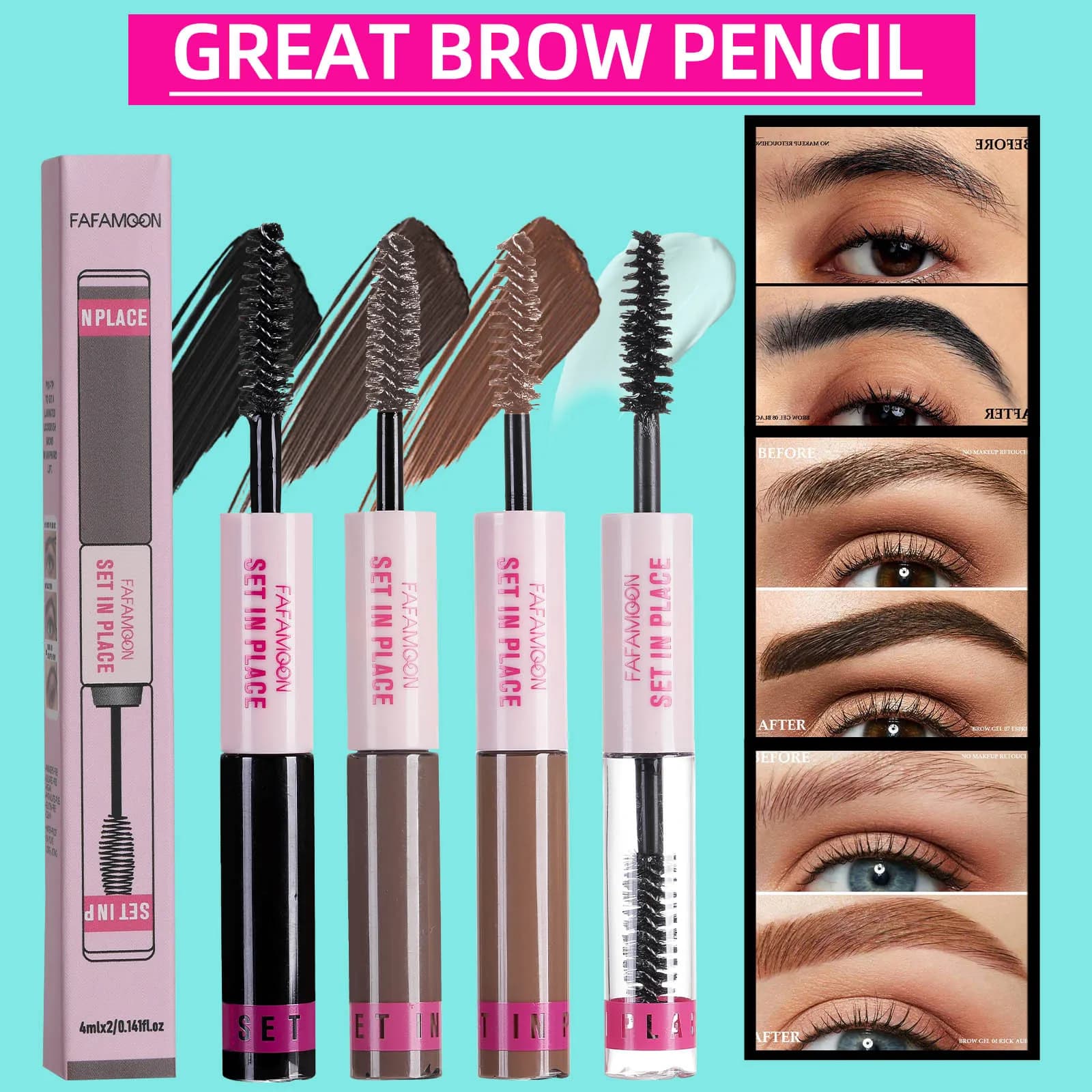 FAFAMOON 3 Color Style Eyebrow Cream Liquid Eyebrow Cream Transparent Gel Long-Term Fast Drying Eyebrow Cream