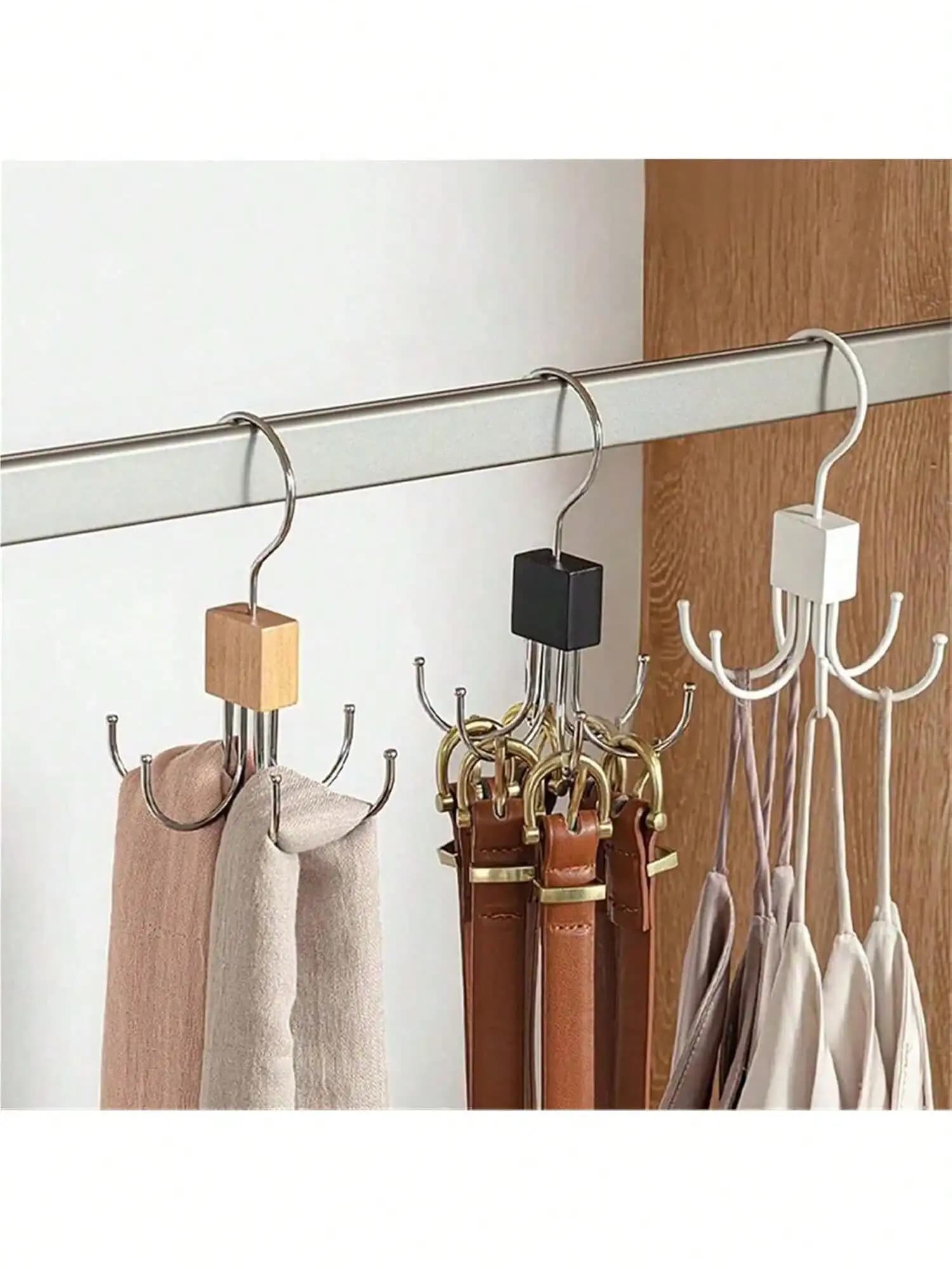 Set di 3 Appendiabiti Girevoli a 6 Griffe per Cinture, Cravatte, Sciarpe, Reggiseni - Organizzatore Pieghevole per Armadio, Salvaspazio Senza Foratura, Idea Regalo