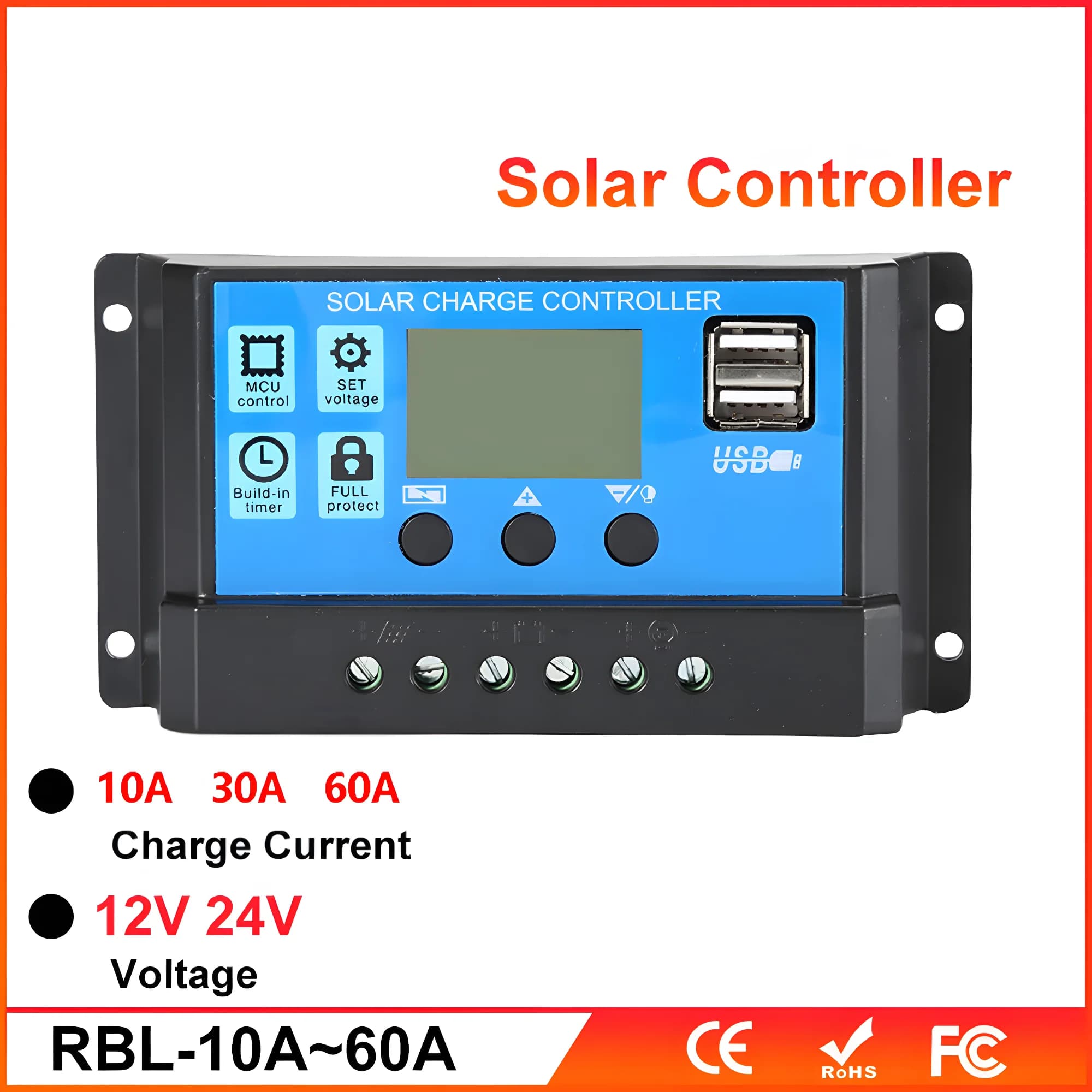 Solar Charge and Discharge Controller LCD Display Dual USB Automatic Solar Panel Charger Regulator 5V-24V Voltage Regulator