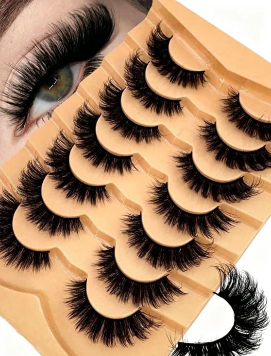 HZJY 7 Pairs False Eyelashes Wispy Lashes Natural Look Fake Eyelashes Faux Mink Fluffy Strip False Lashes Pack