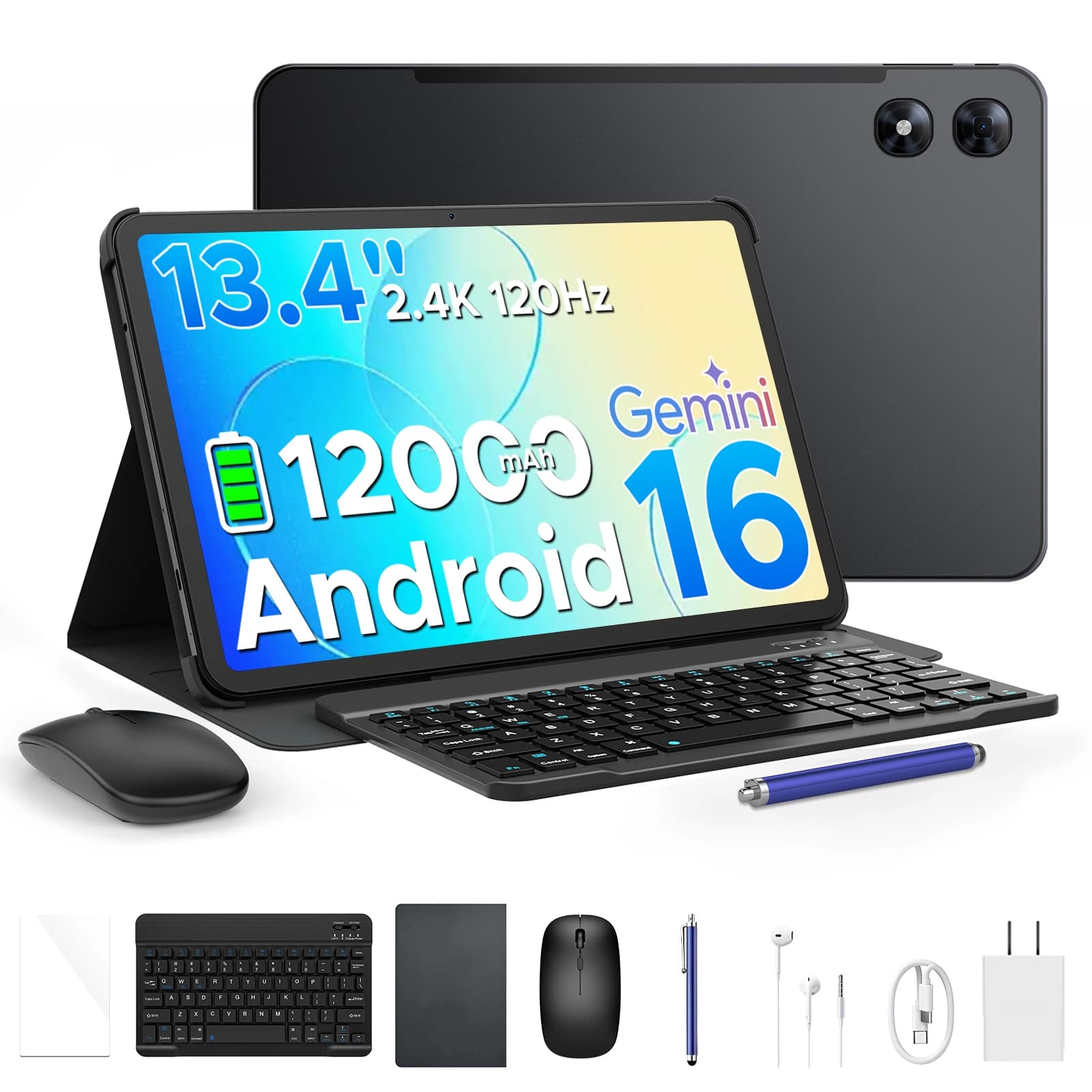POCKAM P13 Pro Tablet Android 16 da 13,4 Pollici, Display 2.4K 120 Hz, Batteria 12000mAh, 48GB RAM (8+40GB), 256GB ROM, Gemini AI