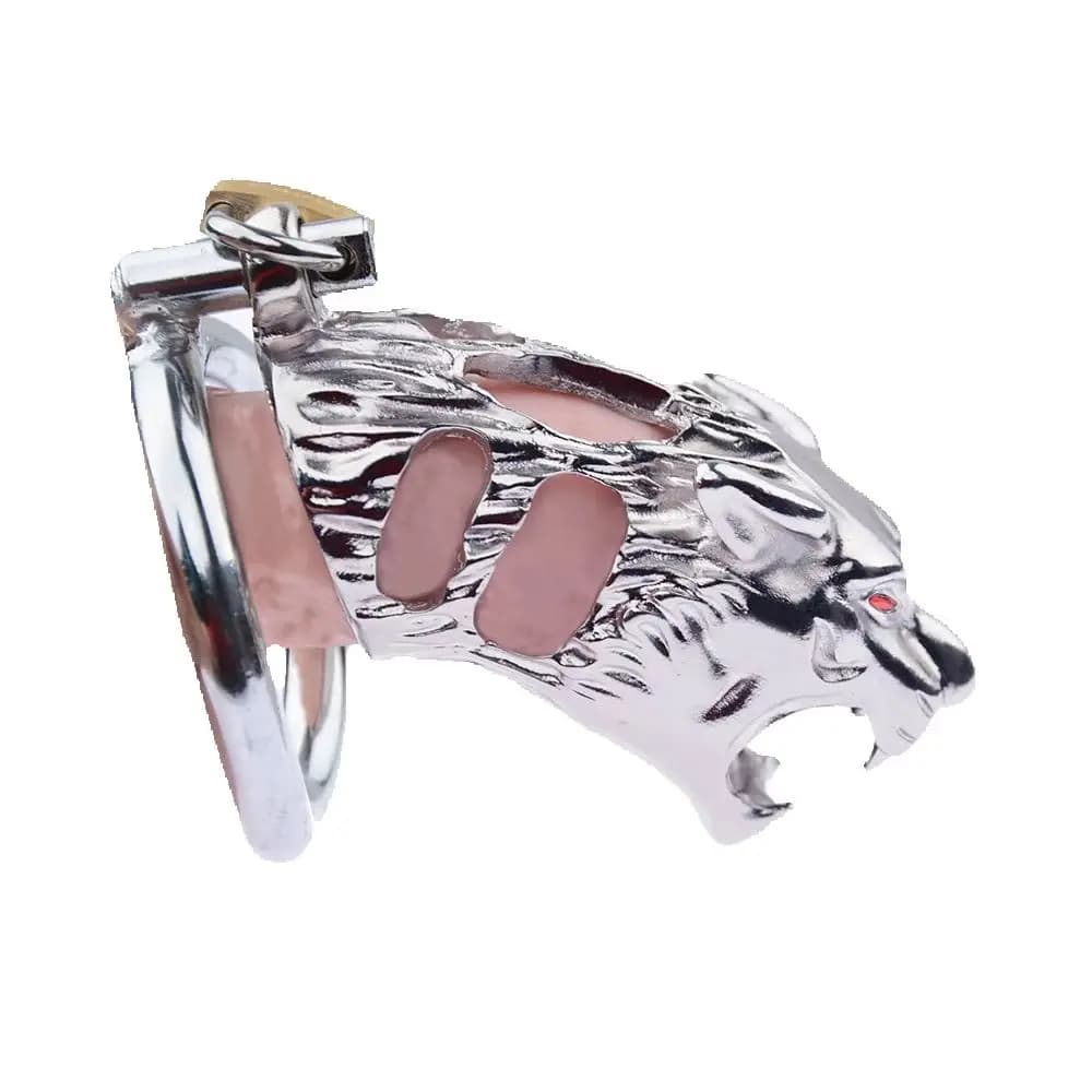 New Metal Men's Chastity Cage with Tiger Head Hollow Design, Lockable Chastity Device, Male Chastity Belt for Adult Couples