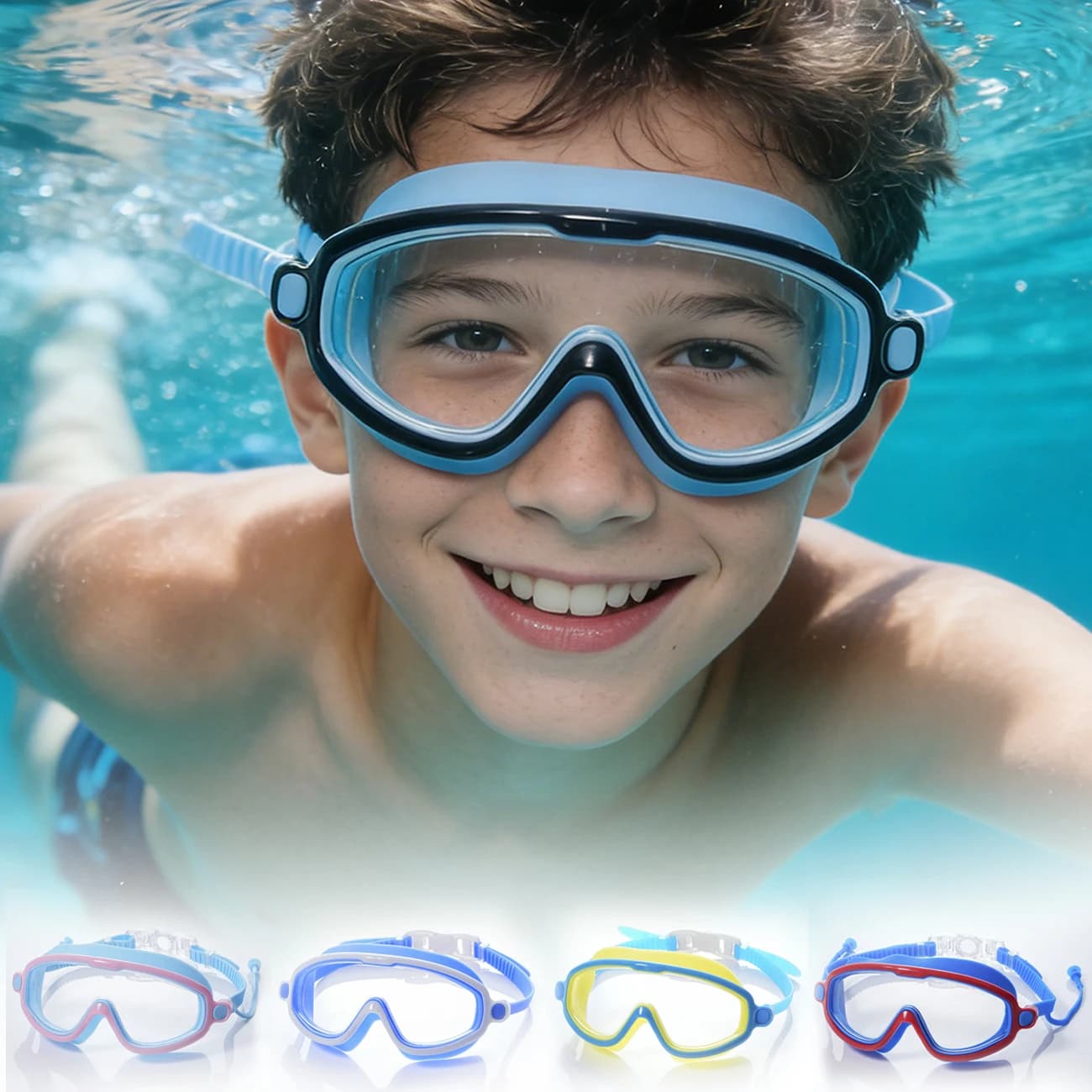 Occhialini da Nuoto per Bambini con Montatura Grande, Impermeabili e Antiappannamento, Modello 2026 con Ampia Visuale per Ragazzi e Ragazze