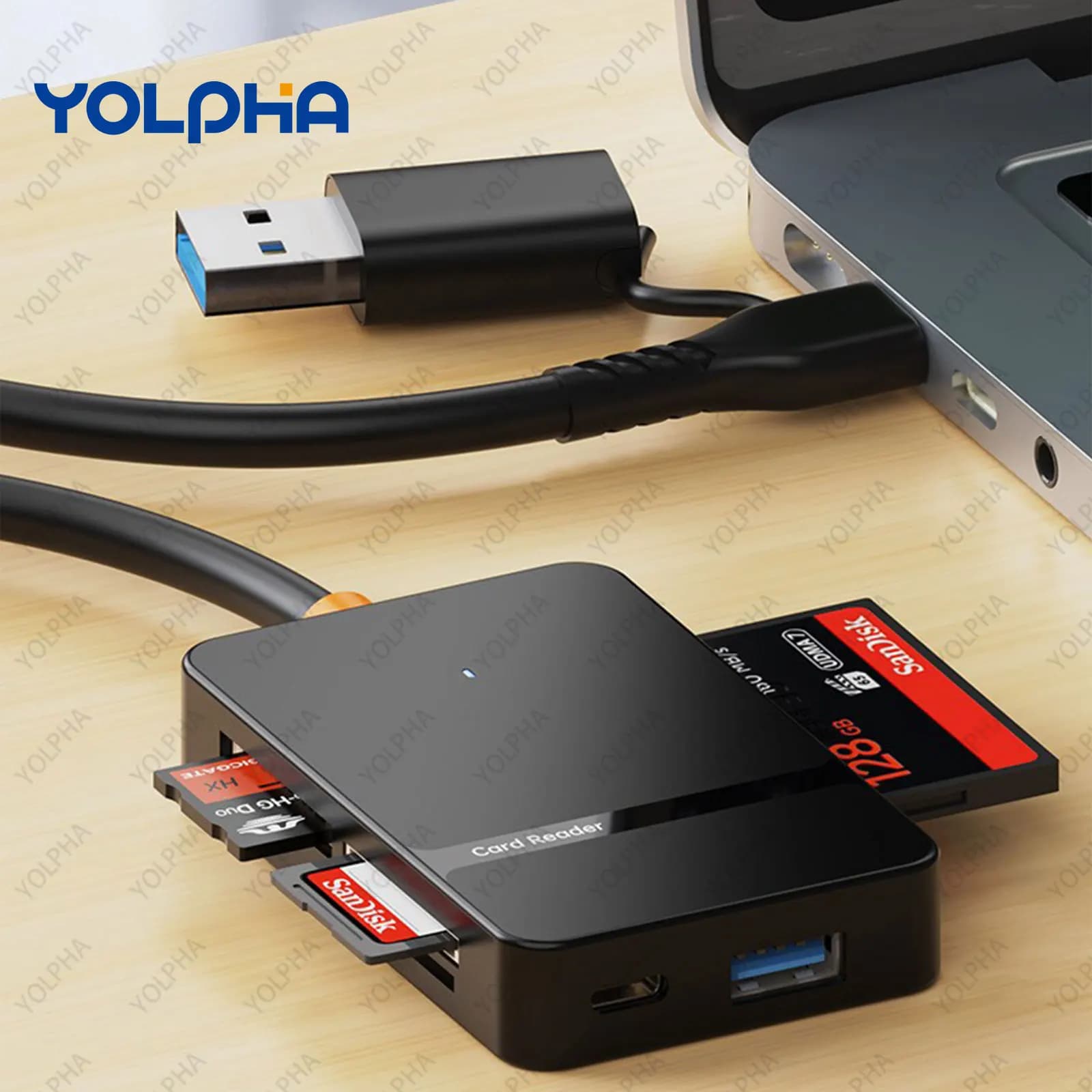 Convertitore USB 8in1 Trasferimento ad alta velocità per CF SD TF MS Lettore di schede di memoria Adattatore Hub Typec per iPhone1516 Laptop Trail Camera