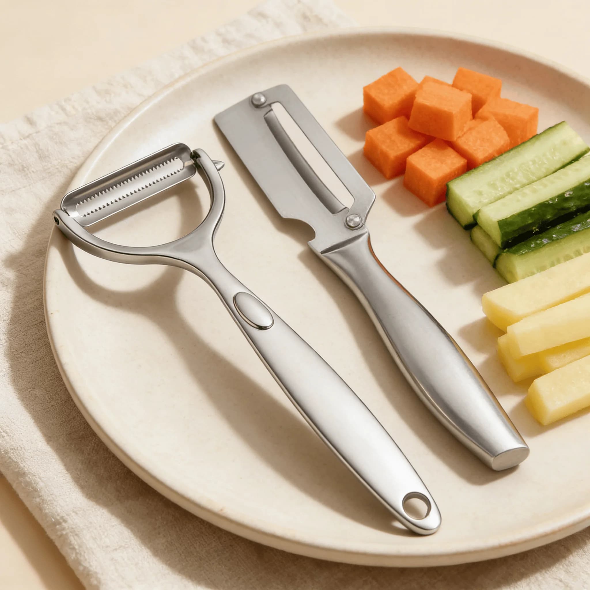 2-Piece Y Peeler & Peeling Knife Set – Zinc Alloy Heavy Duty Stainless Steel Potato Vegetable Peeler, Ergonomic Non-Slip Grip, Multifunctional Fruit Peeler, Rustproof Dishwasher Safe Kitchen Must-Have