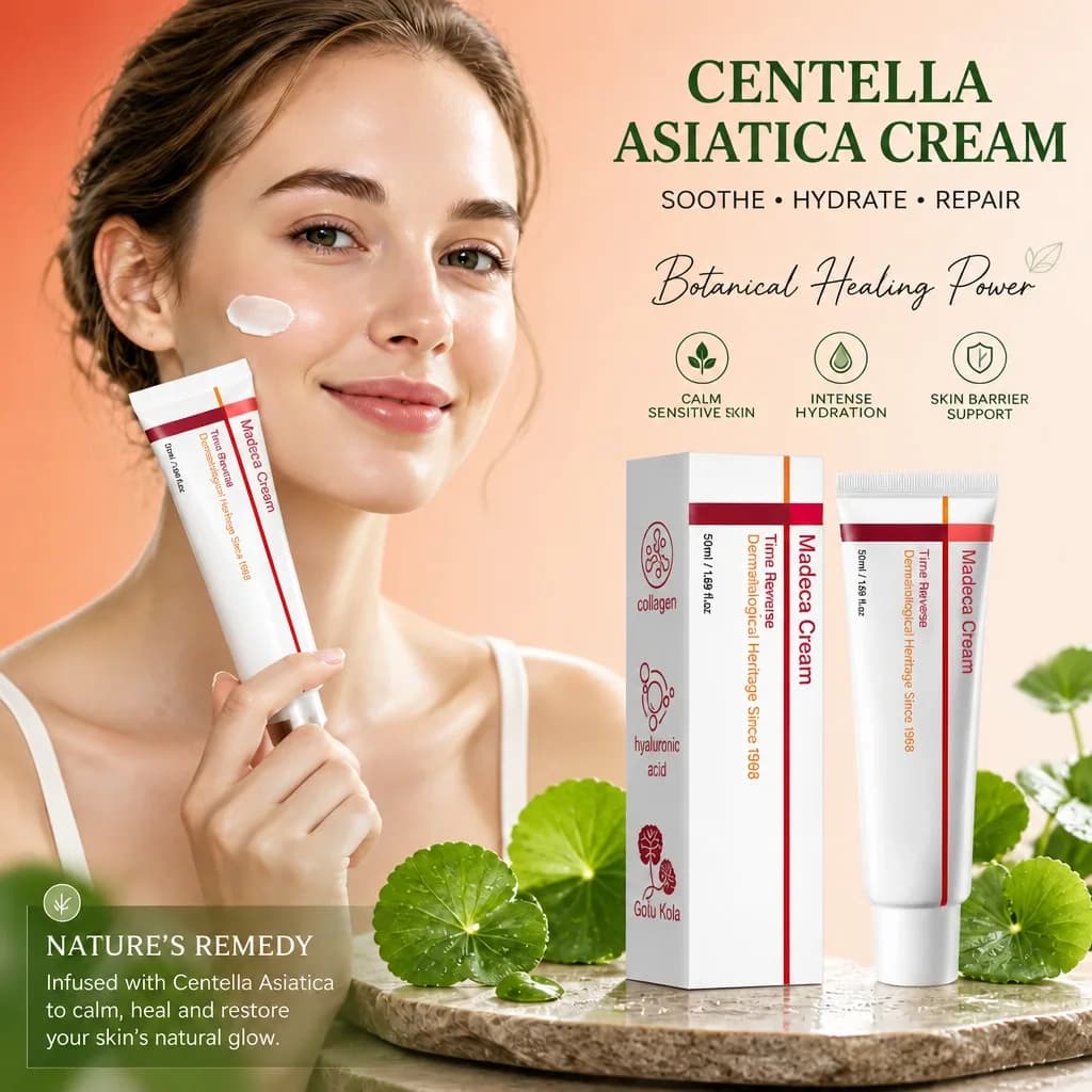 Crema Idratante Madeca alla Centella con Collagene, Rassoda la Pelle, Riduce le Rughe, Idratazione a Lunga Durata, Assorbimento Rapido