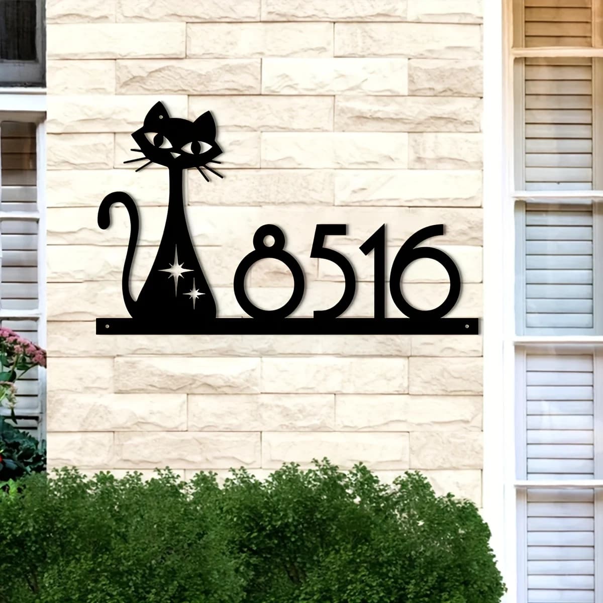 Targa in Metallo Personalizzata con Numero Civico a Tema Gatto Cartone Animato, Decorazione per Parete e Porta Interna/Esterna/Veranda/Giardino/Ingresso, Regalo per Matrimonio/Inaugurazione Casa