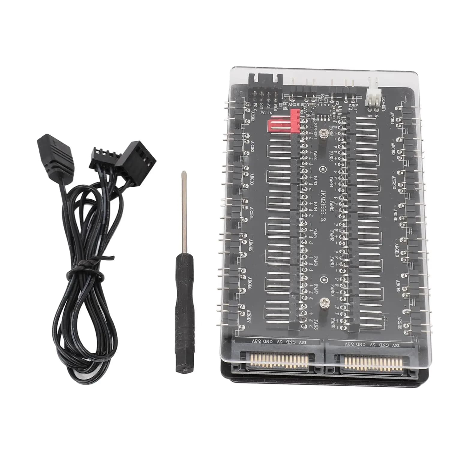 Alimentatore SATA ARGB PWM con hub per ventole a 16 porte per case di computer, splitter per ventole a 3 pin e 4 pin da 5V, alimentatore SATA doppio