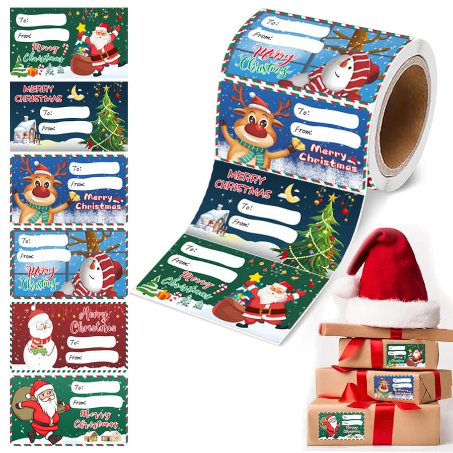 Rotolo di adesivi per etichette regalo di Natale da 500 pezzi, etichette con nome autoadesive per regali, borse, scatole, carta da regalo.