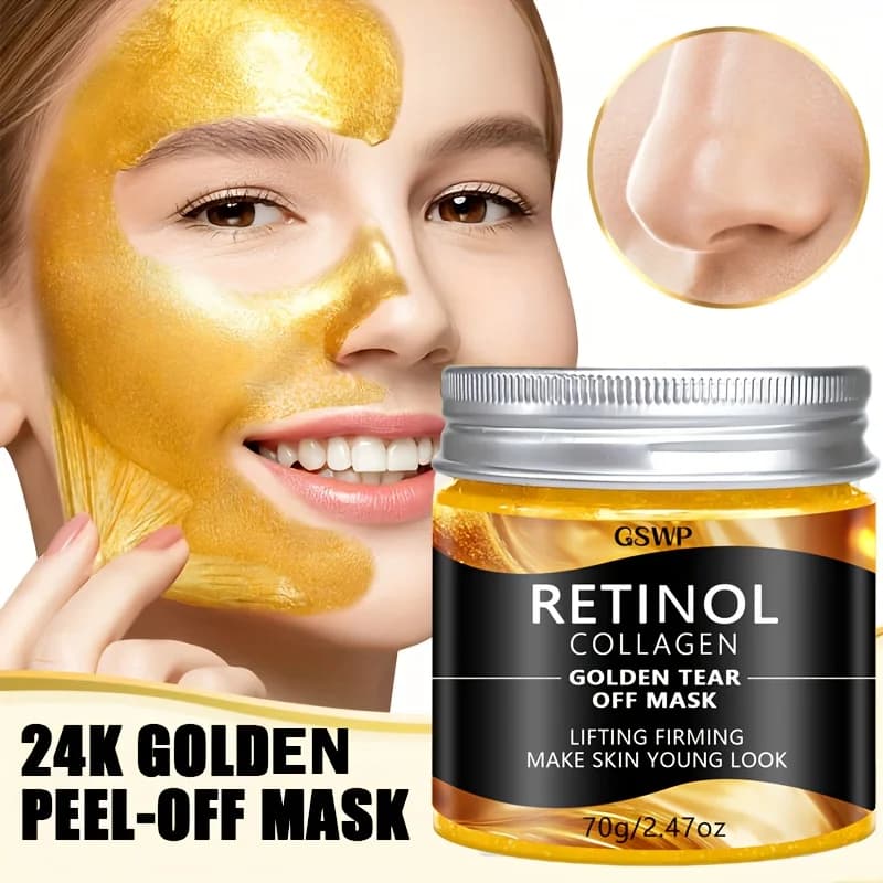 Maschera peel-off dorata al collagene e retinolo GSWP. Idrata in profondità, lasciando la pelle dall'aspetto più luminosa e radiosa 70g/140g
