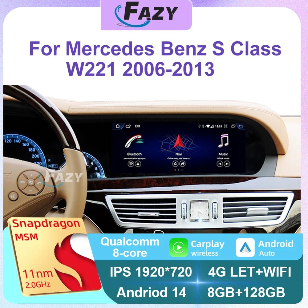 Android 14 Wireless Auto CarPlay Per Mercedes Benz Classe S W221 2006-2013 Auto Multimedia di Navigazione IPS Touch Screen GPS DSP