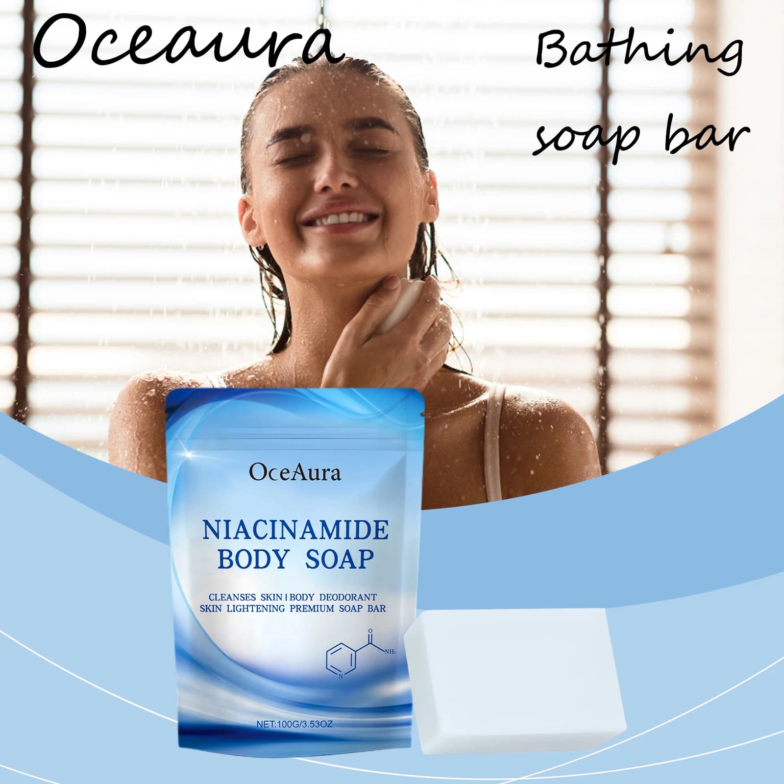 Oceaura Niacinamide Saponetta per il corpo Pulizia delicata Tubi Migliora l'opacità Equilibrio Il tono della pelle Levigante Sapone per la pulizia del corpo luminoso
