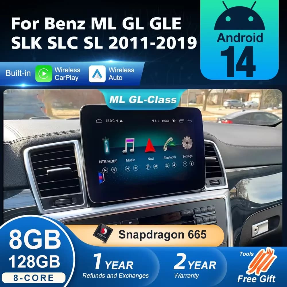 Android 14 For Mercedes Benz ML W166 GL X166 GLK GLS GLE SLK SLC Autoradio Multimedia Reader Carplay DSP GPS Navigation