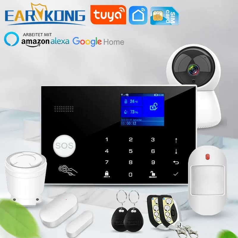 Sistema di allarme Wifi GSM 433MHz allarme di sicurezza antifurto domestico rilevatore cablato Wireless tastiera Touch RFID temperatura umidità Alexa