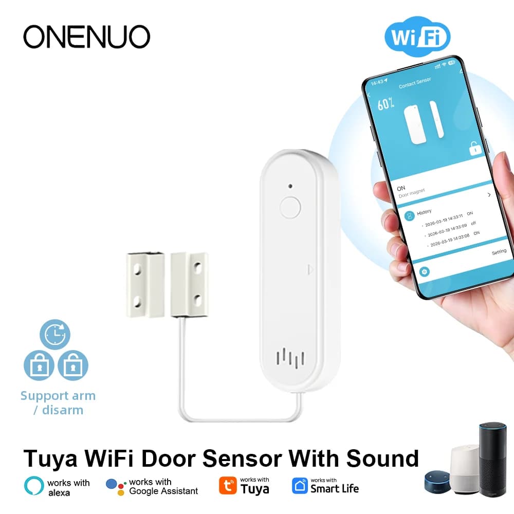 Nuovo Sensore Porta/Finestra Smart WiFi Tuya 2026 con Allarme Sonoro 80dB, Sensore Porta Smart Life con Avviso APP e Funzione Arm/Disarm