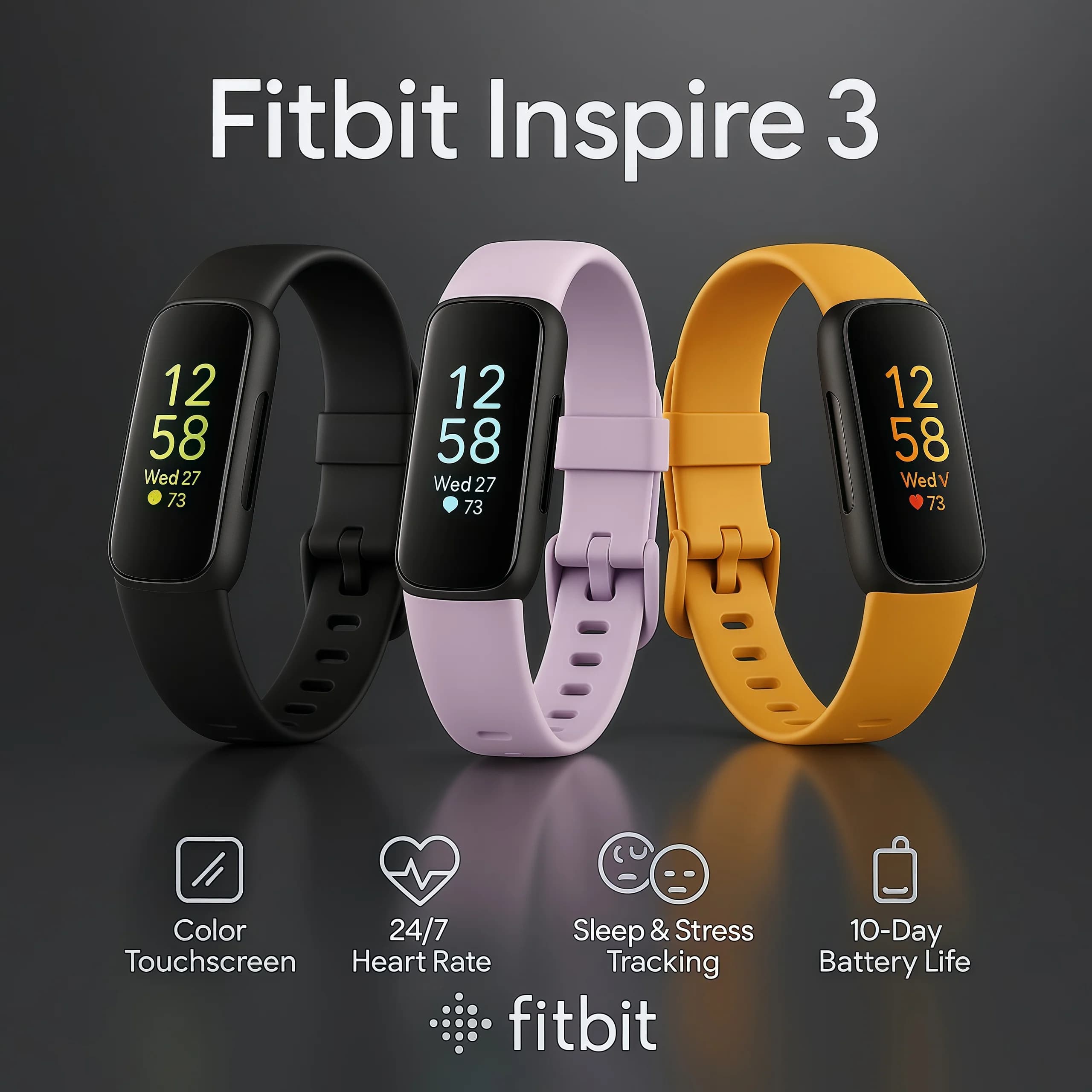 Fitbit Inspire 3 fitness tracker smart color touch screen cardiofrequentimeter sports bracelet with sleep pressure tracking
