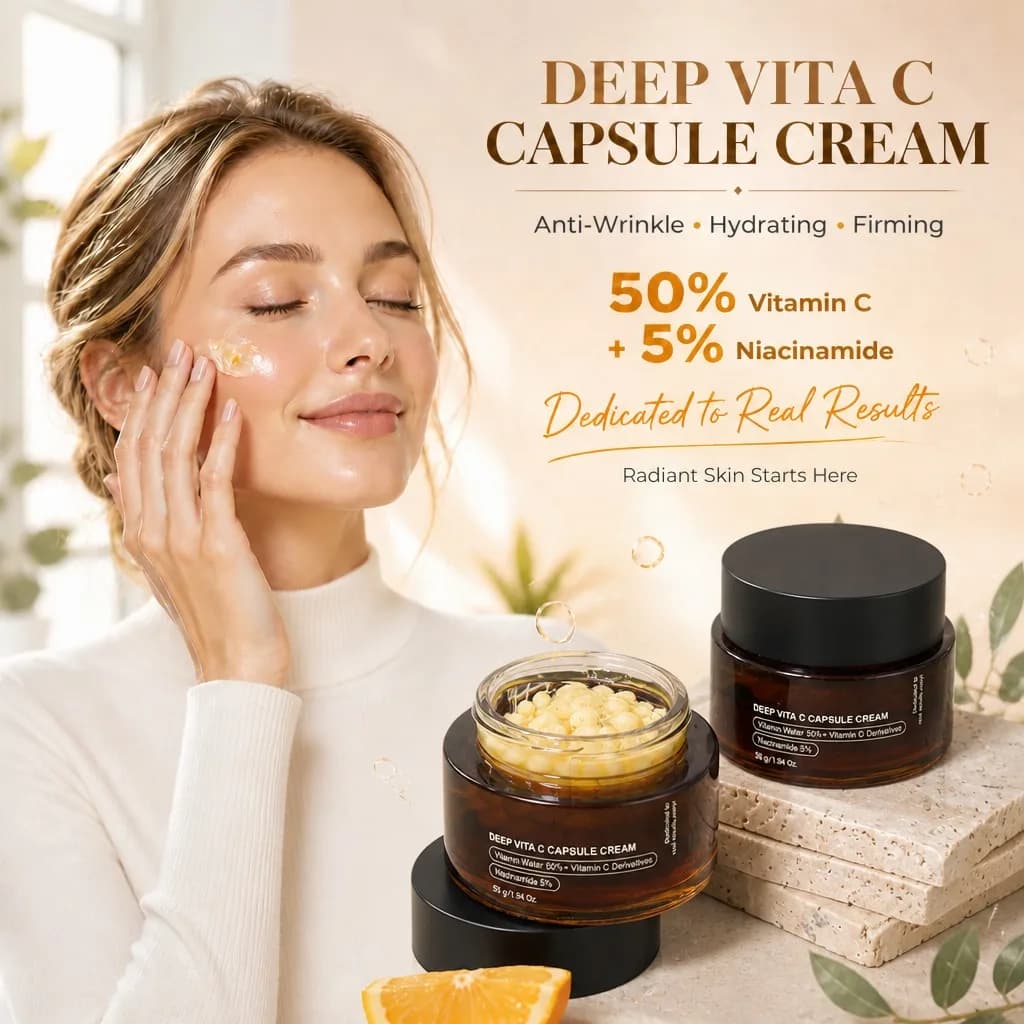 Crema in Capsule alla Vitamina C, Idratante Profonda per il Viso, Riduce l'Opacità, Rassoda la Pelle, Leviga le Rughe, Crema Essenza Illuminante Anti-Rughe