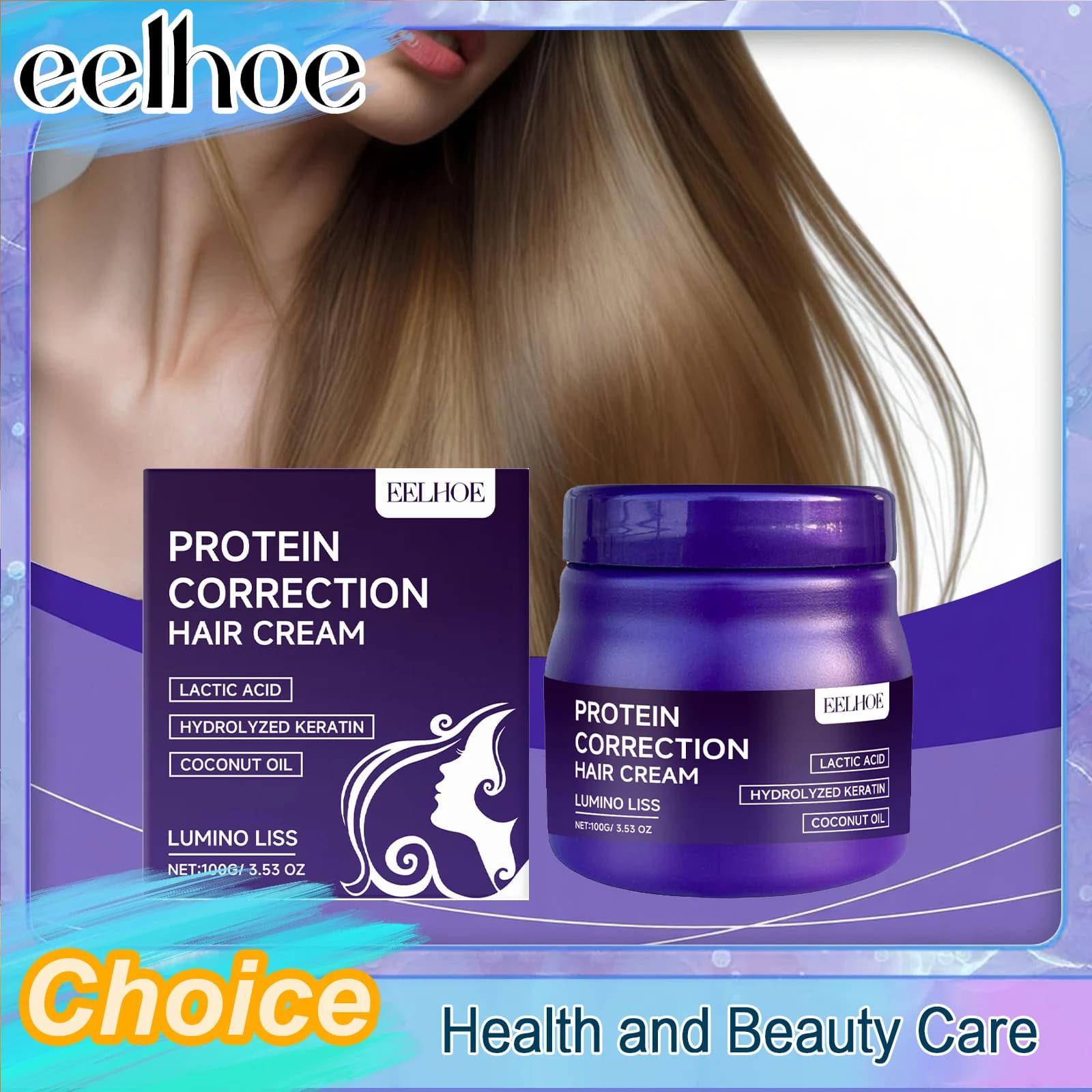 Crema per Capelli alla Cheratina Nutriente per Capelli Setosi e Lisci, Ripara Capelli Secchi, Crespi e Danneggiati, Maschera Condizionante per Capelli Morbidi, Lucenti e Lisci