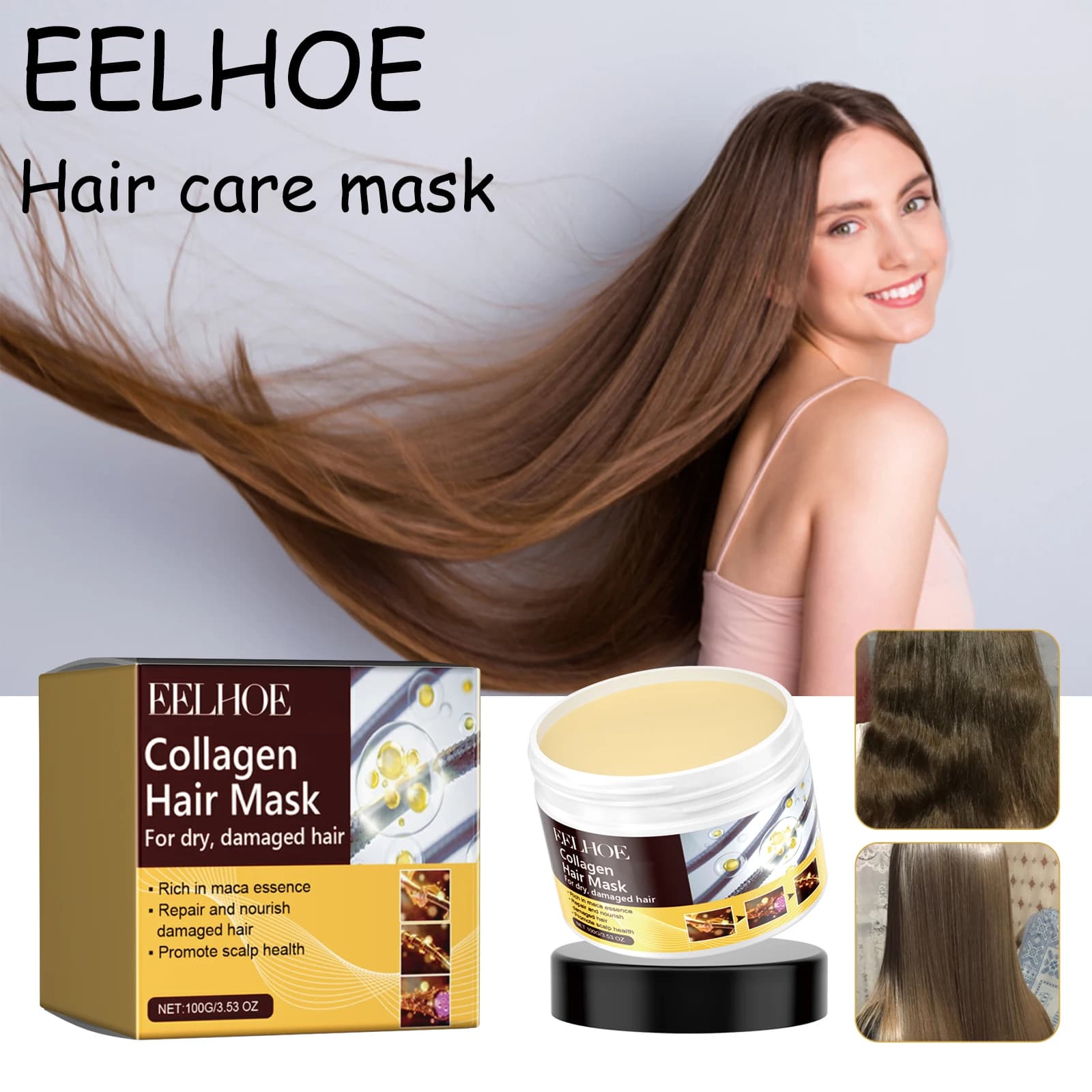 EELHOE Collagen Hair Mask Reduces Dryness Nutrient Repair Damaged Hair Restores Hair Gloss Mask for Hair Care Anti-Crespo