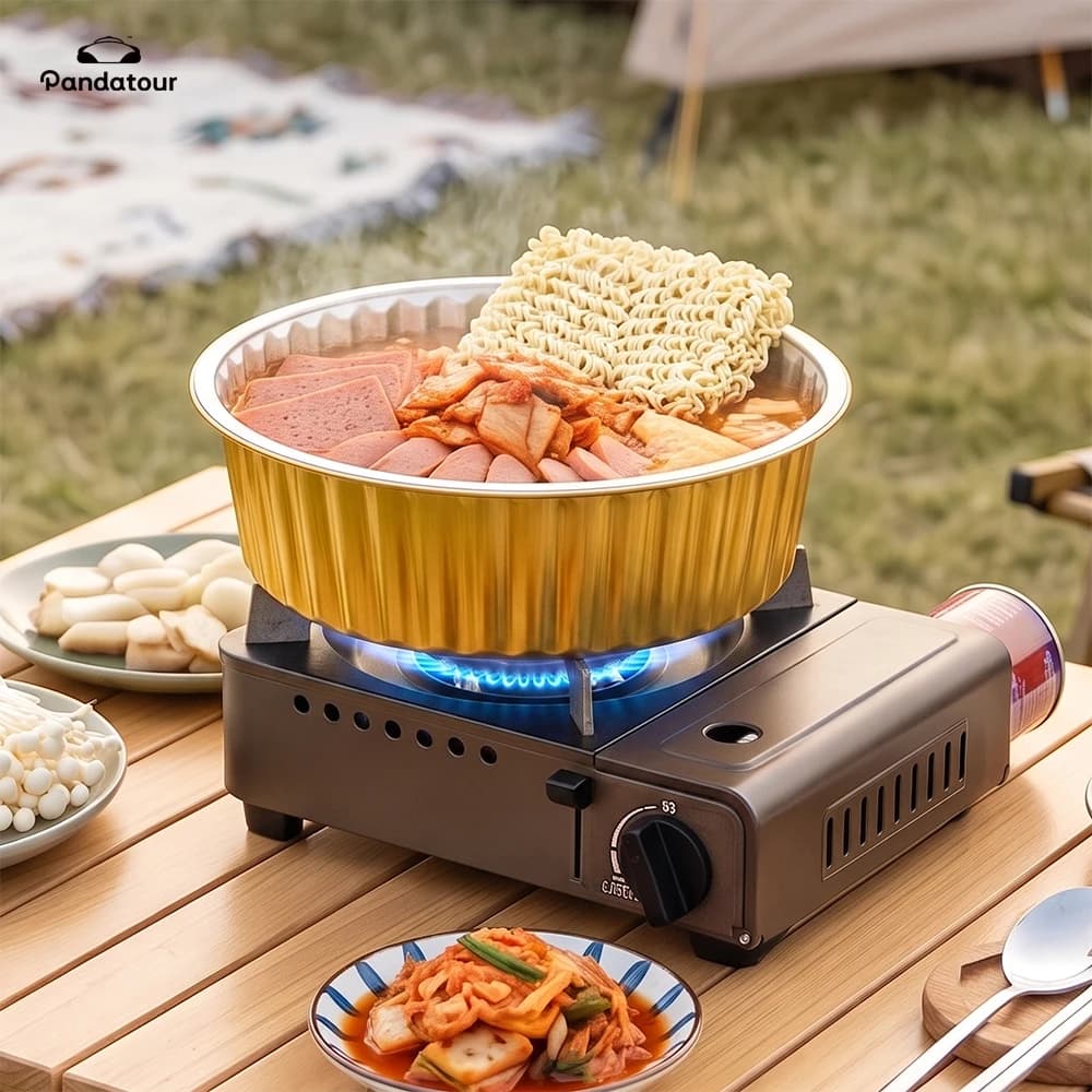 Pandatour Golden Round Thickened Disposable Foil Container 4000ml Baking Oven Air Fryer BBQ Tray Food Takeout Packaging Box