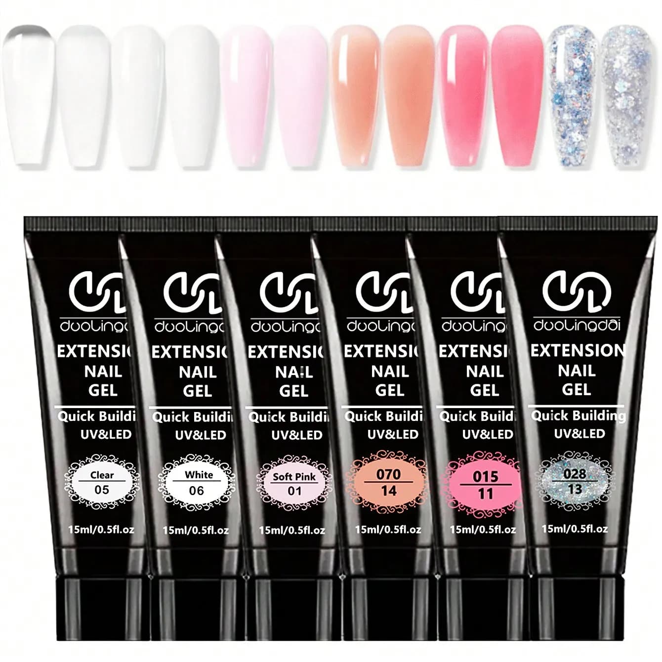 Kit per unghie in gel di estensione poli 6 colori Nude Rosa Marrone, Soak Off Gel UV Set per salone di manicure per unghie, Kit gel per estensori per unghie