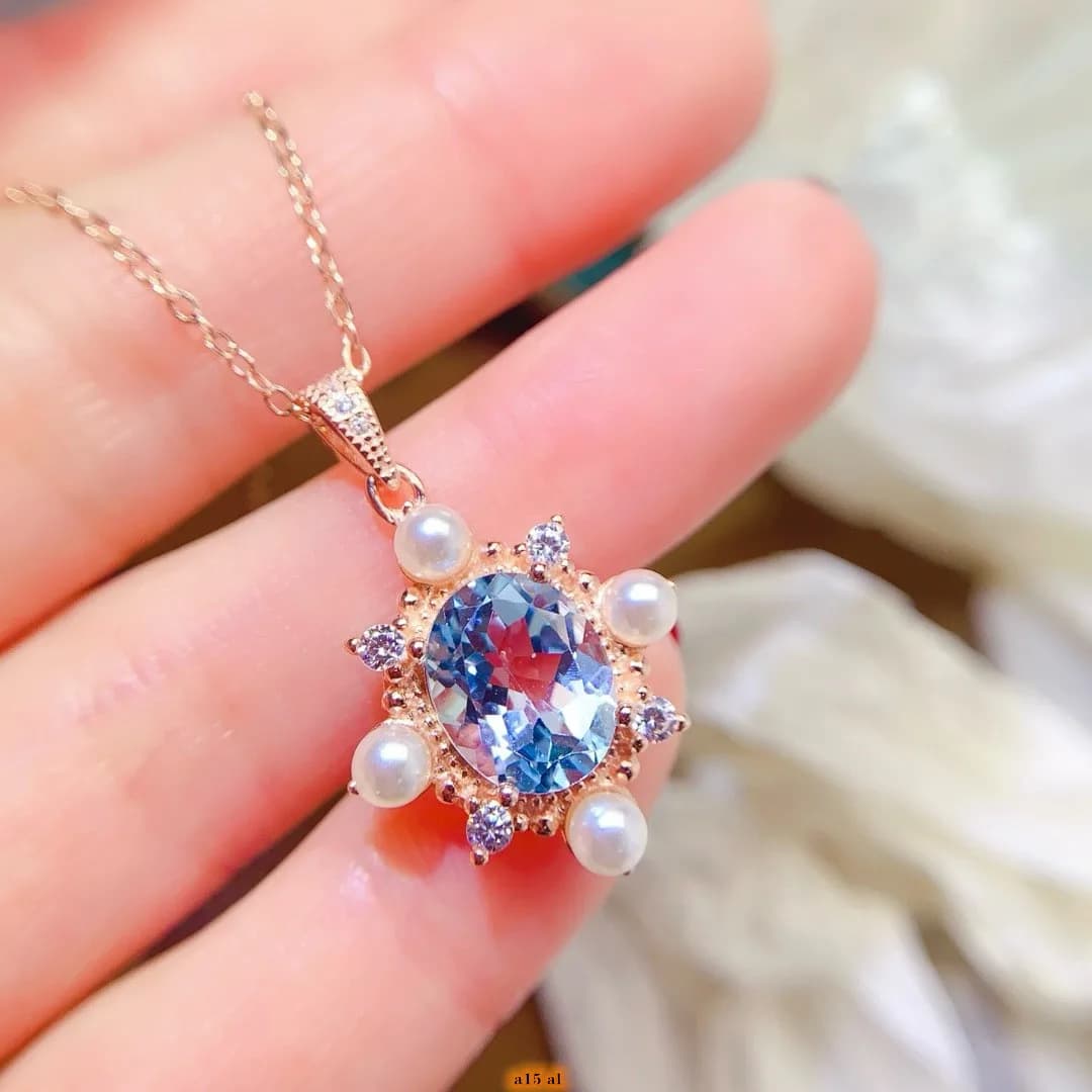 Boutique Jewelry Girl Collana con ciondolo topazio azzurro Argento puro 925 placcato in oro rosa Regalo scolastico per il compleanno di nozze della fidanzata