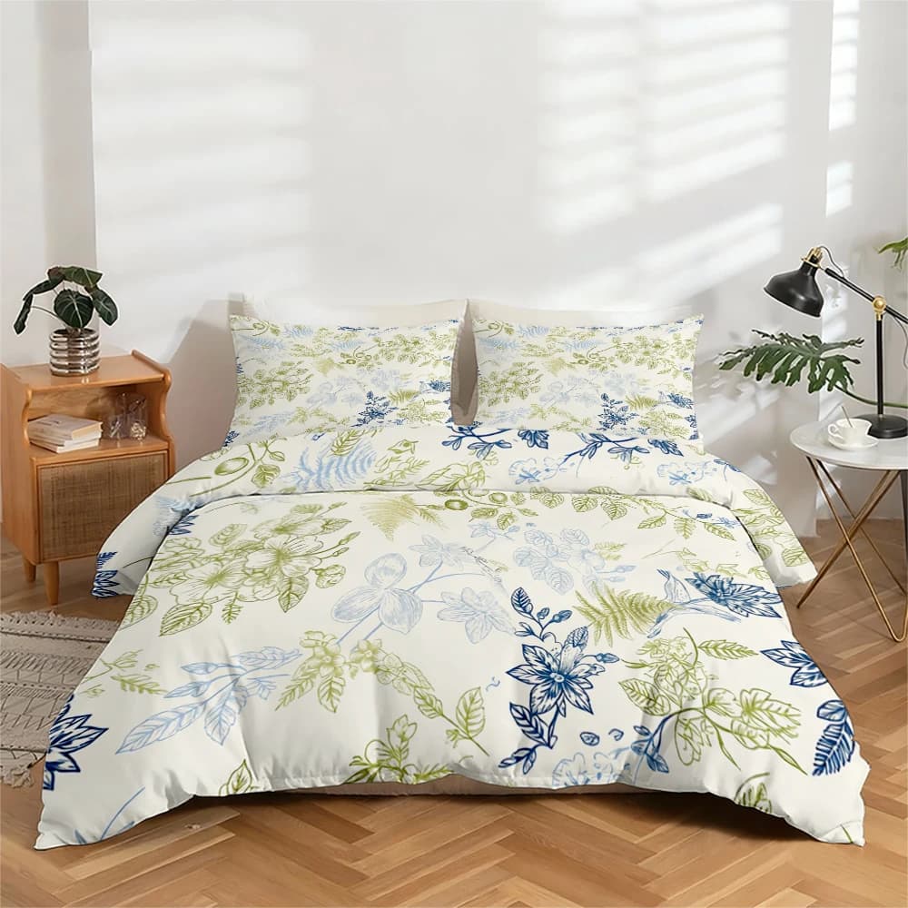 Set di biancheria da letto con stampa digitale ad alta definizione, set copripiumino con motivo floreale fresco, set copripiumino con stampa floreale grande, include 1 copripiumino + 2 federe, adatto per camera da letto, camera degli ospiti, decorazione domestica, set copripiumino + federe in fibra di poliestere, set tre pezzi, biancheria da letto ultra morbida, tessuto spesso, adatto a tutte le stagioni, lavabile in lavatrice, 3 pezzi