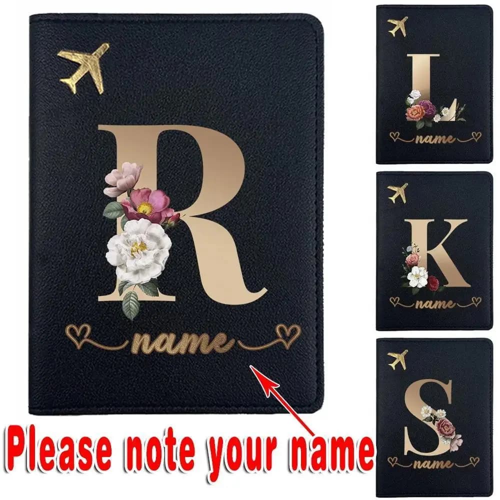 Personalized Name/Initials Passport & Travel Documents Holder - PU RFID Blocking Slim Wallet Case - Lightweight Travel Organizer