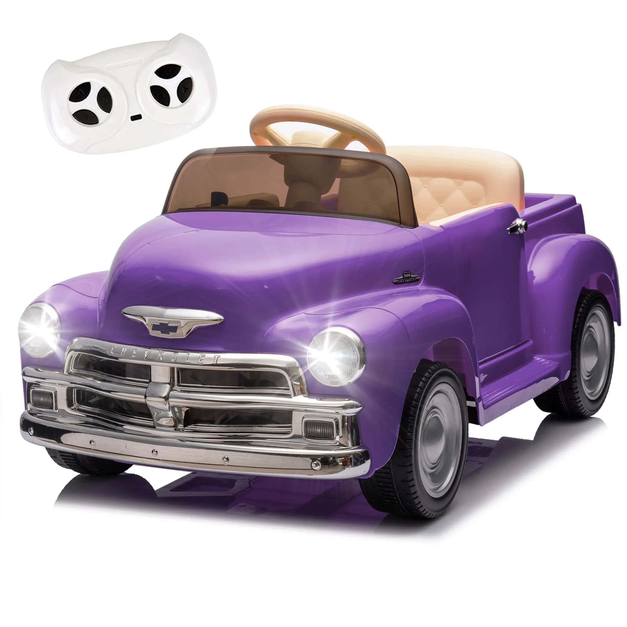 Pickup Elettrico per Bambini Chevrolet 3100 Vintage 12V, con Controllo Parentale, 3 Velocità, Luci LED, Bluetooth, USB, Età 3+