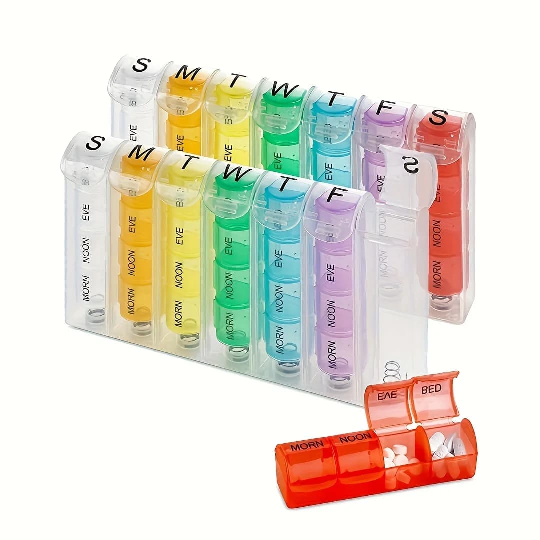 Weekly Rainbow Pills 28 Grills 4 times a day Portable Spring Assisted Pills Easy to open for vitamins and supplements