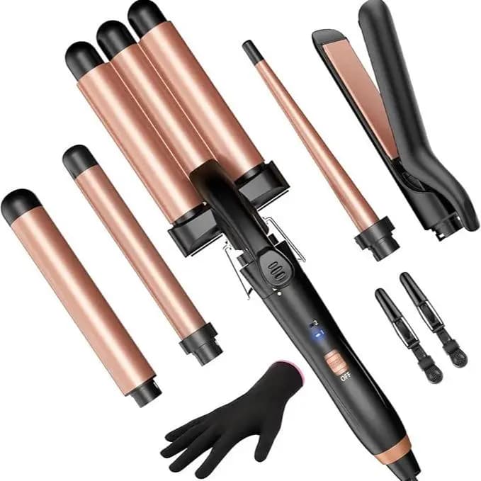 BESTOPE PRO Set of curling wands with curling wand 5 in 1 with hair plate, 3 barrel curling iron, 3 Iro ceramic curling