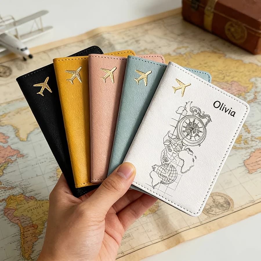Custom Name Text Personalized Passport Holder Unisex Portable Business Credit Card Storage Sleeve Travel Accessory For Men Women