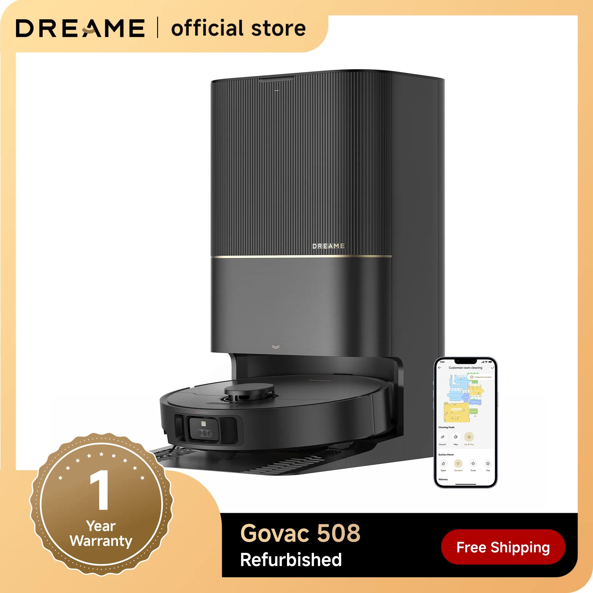 Robot Aspirapolvere DREAME X40 Ultra Ricondizionato con Mop Rimovibile e Sollevabile, Aspirazione 12.000Pa, Pulizia Completa con Spazzola Laterale, 158 ° F Mop & Washboard con autopulizia, svuotamento automatico, ricarica automatica, spazzole sollevabili