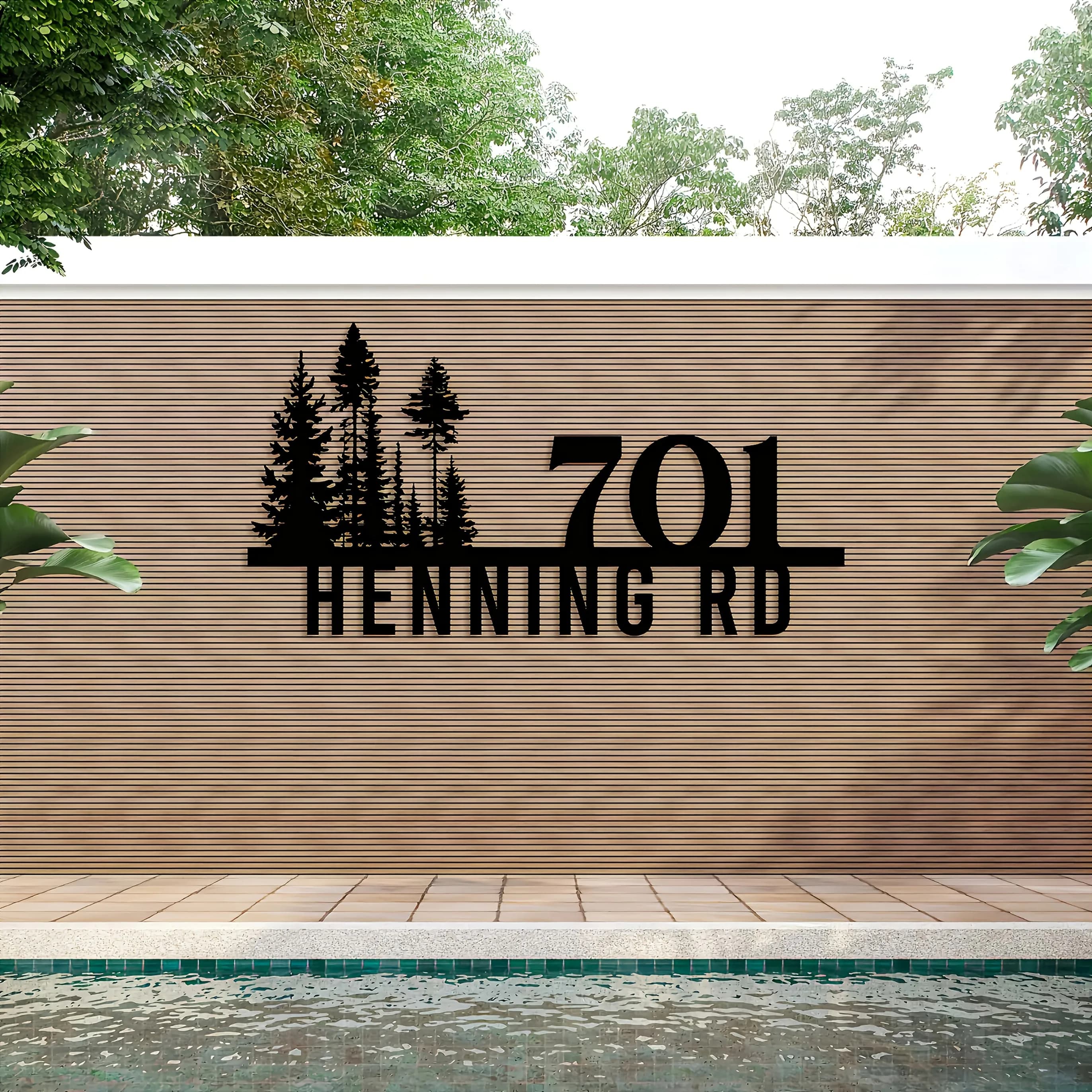 Targa Custom Metal Address - Design Pine Tree with Your Name, Civic Number from Iron Walls Resistant to weather