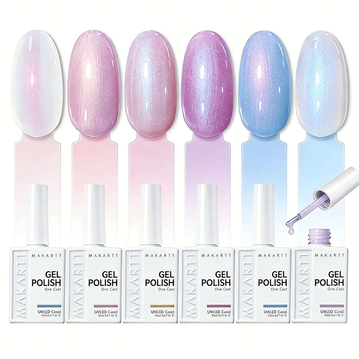Set di Smalti Gel Perlati Makartt 15ml One N'Done 6 Colori Glitter Sirena Scintillante Smalto Gel UV Soak Off Manicure Ultra Lucida