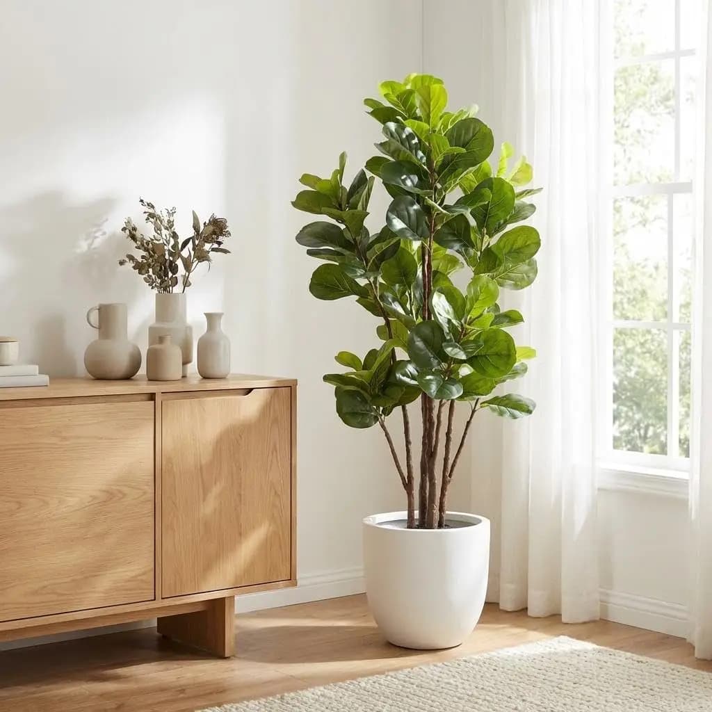 Fiddle Leaf Fig Tree Artificial, 5FT Faux Plants Indoor for Home Decor, Fake Ficus Lyrata Tree with 102 Leaves in Black Planter for Living Room Office, No Assembly Required