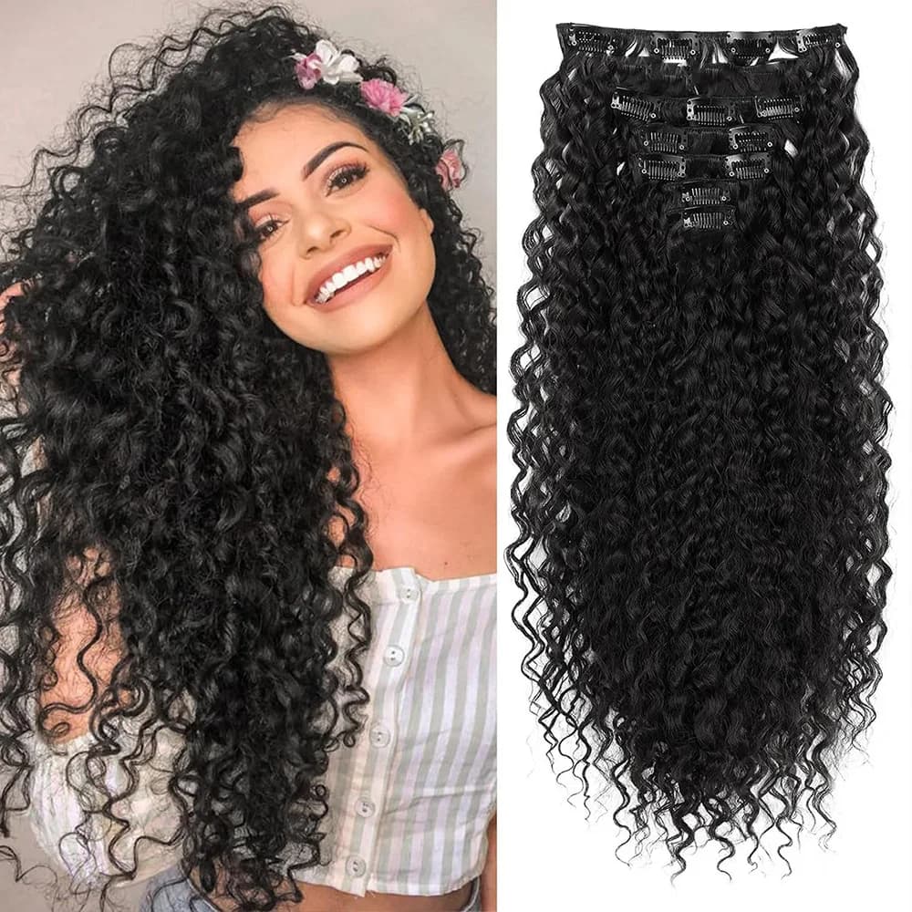 Extension per capelli con clip arricciacapelli in 6 pezzi, extension per capelli sintetici ondulati lunghi 24 pollici, invisibili e morbidi, adatti per le donne.