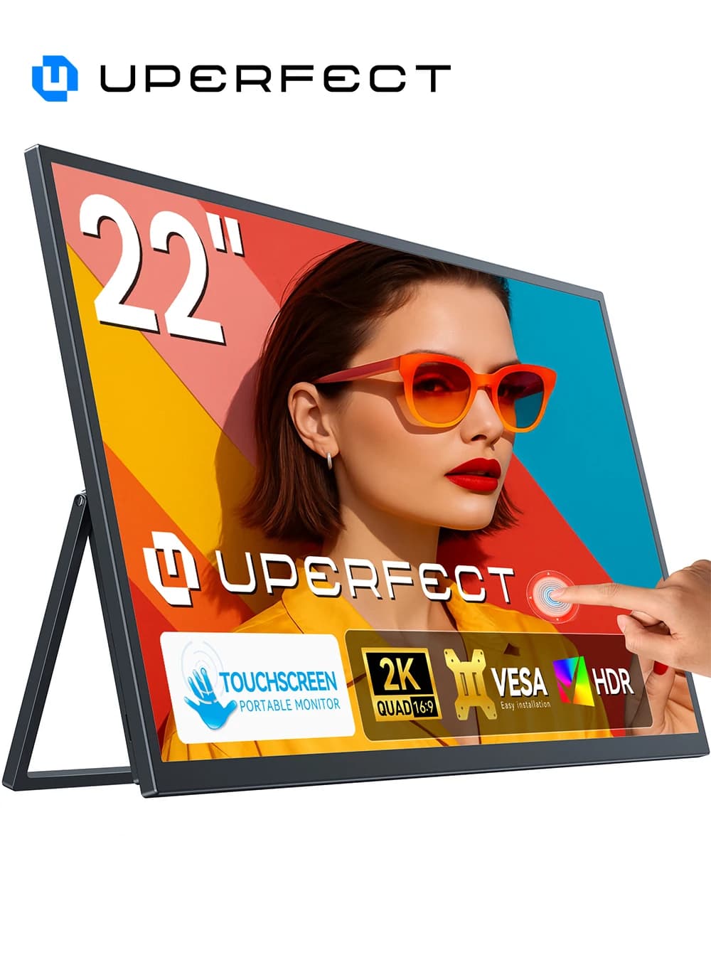 UPERFECT 22" 2K QLED Touchscreen Portable Monitor 101% DCI-P3 2560×1440 QHD HDR FreeSync Computer Display W/VESA & Stand