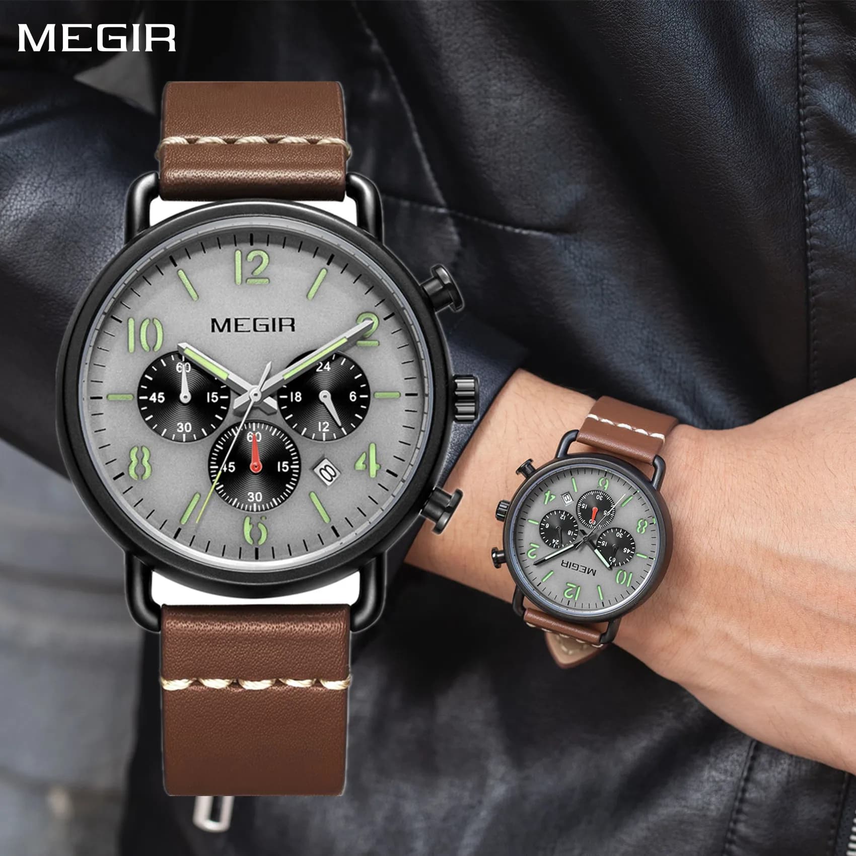 MEGIR Orologi da Uomo alla Moda, Orologio da Polso al Quarzo di Lusso Sportivo, Impermeabile con Calendario, Orologio Casual da Uomo per Affari, Cronografo 24 Ore 2158