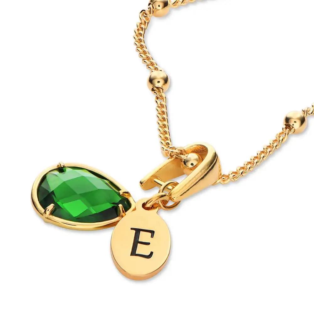 Custom name Pendant Customization Stone lucky charm Initial Necklace with drops Necklace with initial drops Jewels plated in 18K gold for her