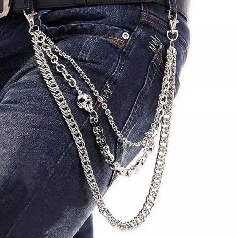 Cintura a catena in vita punk Catena per pantaloni in argento per uomo Jeans Cintura a catena per pantaloni Cool Metal Rock Chain Hiphop Gioielli estivi Uomo