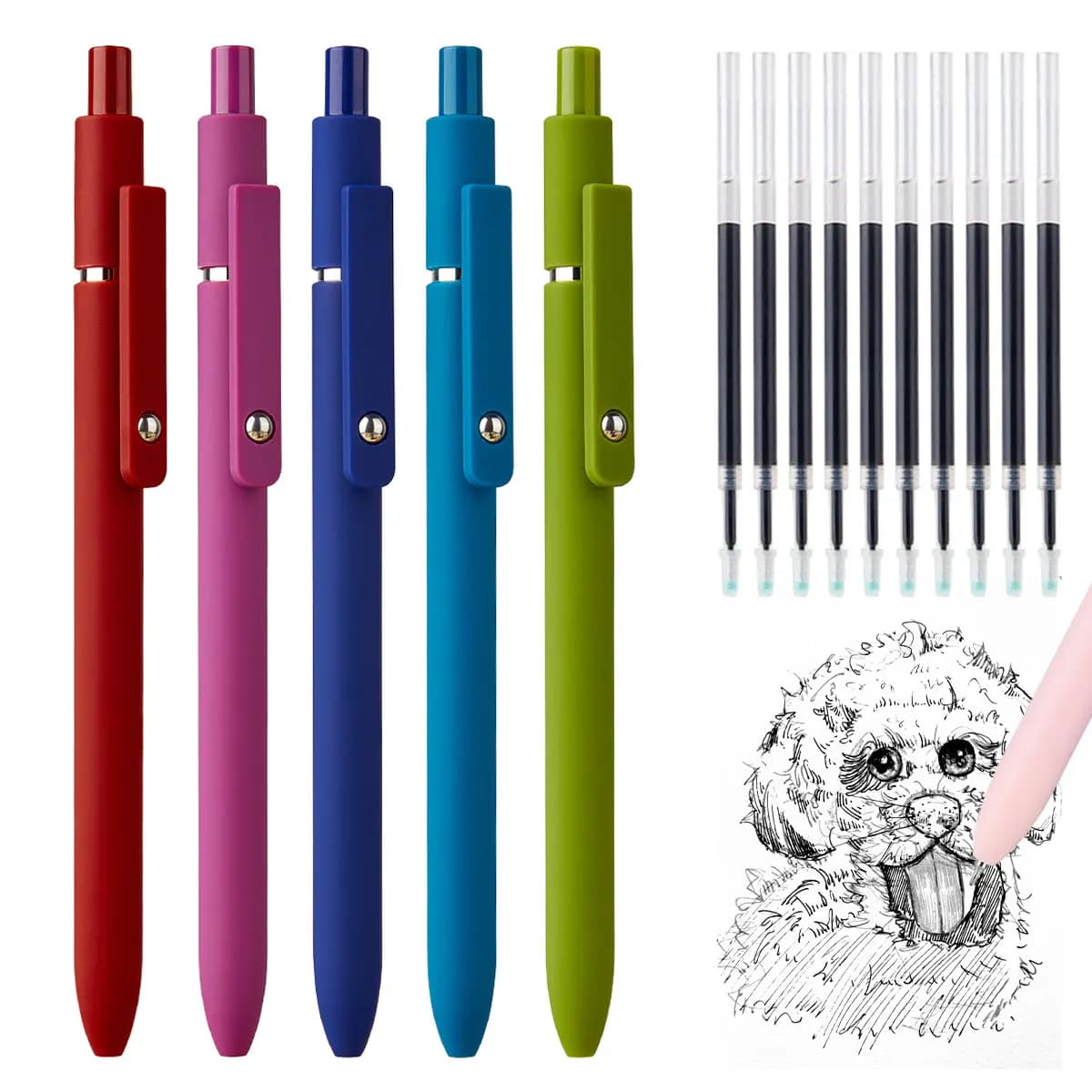 15PCS Aesthetic Gel Pens Set 5 Pens with 10 Refills 0.5mm Black Ink Quick Dry Smooth Writing Fine Point Pens for Journaling Scho