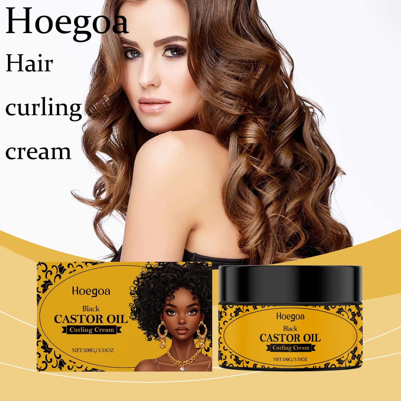 Hoegoa Crema per arricciare i capelli all'olio di ricino Delicata e duratura Styling dei capelli Curling Prevenire l'effetto crespo Crema idratante levigante per lo styling